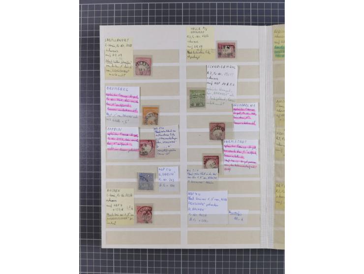 1872/74, rund 300 gestempelte Werte/Briefstücken und 11 Belege, dabei viele Plattenfehler und Druckbesonderheiten
