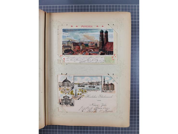 DEUTSCHLAND: 1898/1910, 370 Lithos, Topografie mit vielen besseren Ansichten, im alten Ansichtskartenalbum