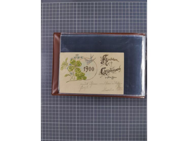 Glückwunschkarten Neujahr: 1900/14, Album mit 110 Lithos zum Thema Jahreszahlen", davon sind 104 St. geprägt
