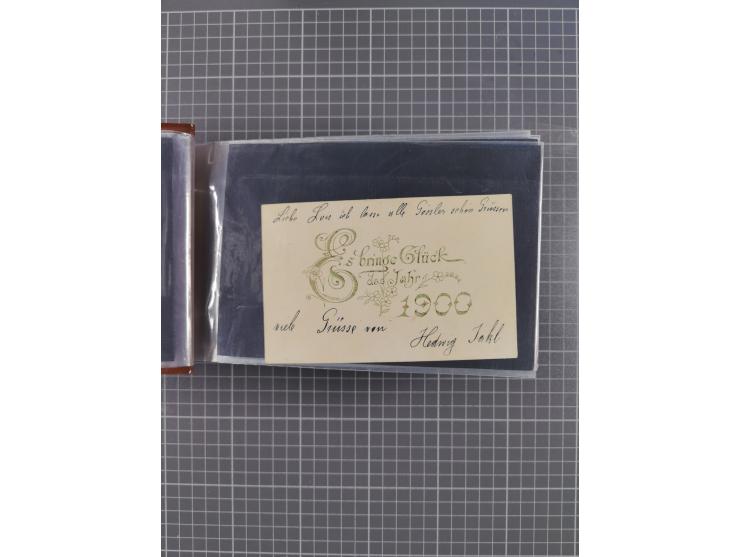 Glückwunschkarten Neujahr: 1900/14, Album mit 110 Lithos zum Thema Jahreszahlen", davon sind 104 St. geprägt