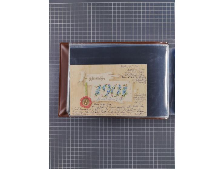 Glückwunschkarten Neujahr: 1900/14, Album mit 110 Lithos zum Thema Jahreszahlen", davon sind 104 St. geprägt