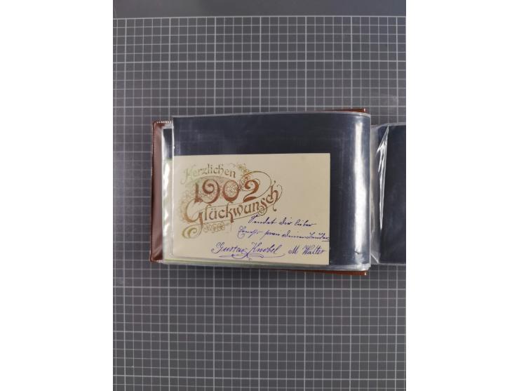 Glückwunschkarten Neujahr: 1900/14, Album mit 110 Lithos zum Thema Jahreszahlen", davon sind 104 St. geprägt