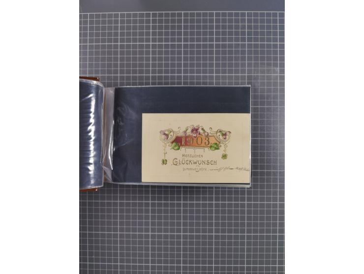 Glückwunschkarten Neujahr: 1900/14, Album mit 110 Lithos zum Thema Jahreszahlen", davon sind 104 St. geprägt