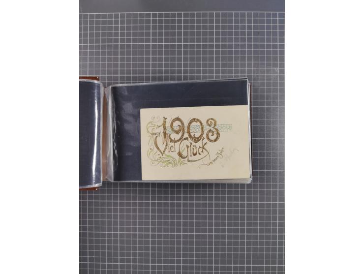 Glückwunschkarten Neujahr: 1900/14, Album mit 110 Lithos zum Thema Jahreszahlen", davon sind 104 St. geprägt