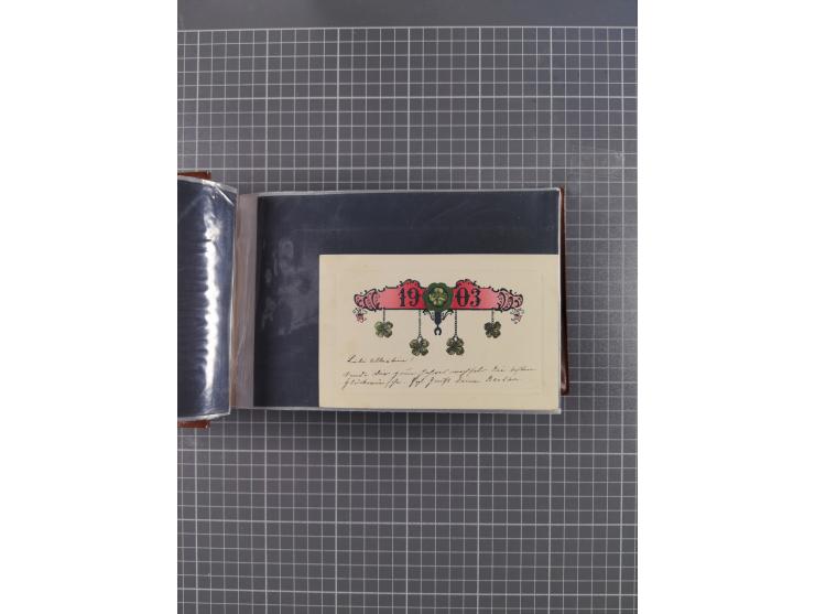 Glückwunschkarten Neujahr: 1900/14, Album mit 110 Lithos zum Thema Jahreszahlen", davon sind 104 St. geprägt