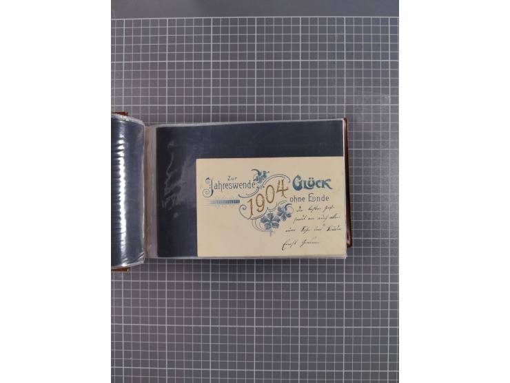 Glückwunschkarten Neujahr: 1900/14, Album mit 110 Lithos zum Thema Jahreszahlen", davon sind 104 St. geprägt