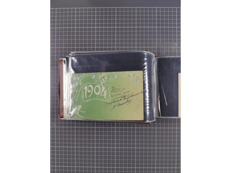 Glückwunschkarten Neujahr: 1900/14, Album mit 110 Lithos zum Thema Jahreszahlen", davon sind 104 St. geprägt