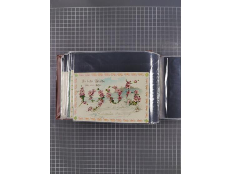 Glückwunschkarten Neujahr: 1900/14, Album mit 110 Lithos zum Thema Jahreszahlen", davon sind 104 St. geprägt