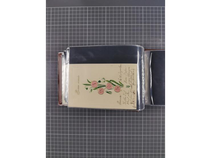 Glückwunschkarten Neujahr: 1900/14, Album mit 110 Lithos zum Thema Jahreszahlen", davon sind 104 St. geprägt