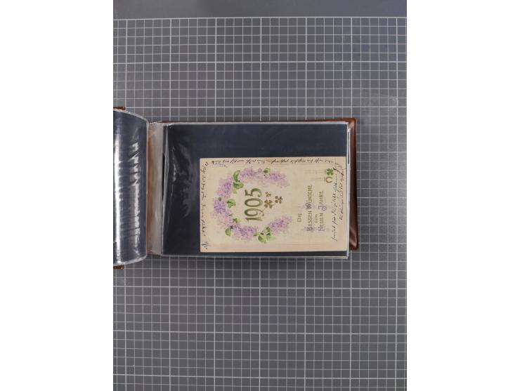 Glückwunschkarten Neujahr: 1900/14, Album mit 110 Lithos zum Thema Jahreszahlen", davon sind 104 St. geprägt