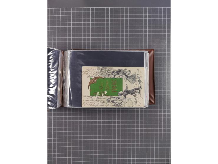 Glückwunschkarten Neujahr: 1900/14, Album mit 110 Lithos zum Thema Jahreszahlen", davon sind 104 St. geprägt