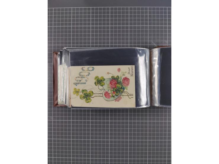 Glückwunschkarten Neujahr: 1900/14, Album mit 110 Lithos zum Thema Jahreszahlen", davon sind 104 St. geprägt