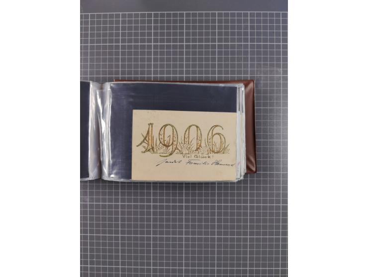 Glückwunschkarten Neujahr: 1900/14, Album mit 110 Lithos zum Thema Jahreszahlen", davon sind 104 St. geprägt