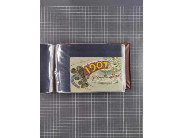 Glückwunschkarten Neujahr: 1900/14, Album mit 110 Lithos zum Thema Jahreszahlen", davon sind 104 St. geprägt