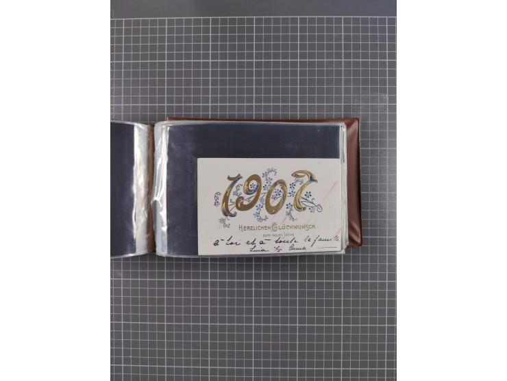 Glückwunschkarten Neujahr: 1900/14, Album mit 110 Lithos zum Thema Jahreszahlen", davon sind 104 St. geprägt