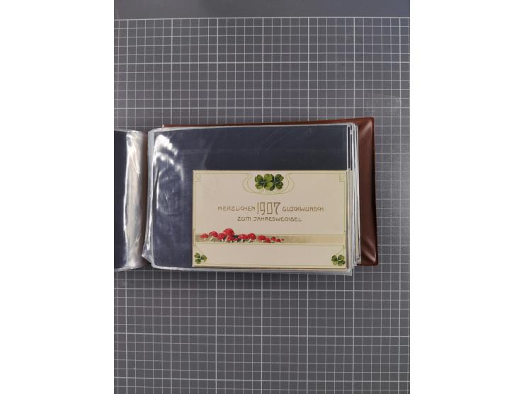 Glückwunschkarten Neujahr: 1900/14, Album mit 110 Lithos zum Thema Jahreszahlen", davon sind 104 St. geprägt