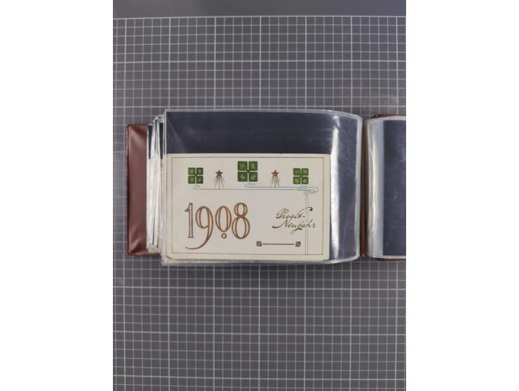 Glückwunschkarten Neujahr: 1900/14, Album mit 110 Lithos zum Thema Jahreszahlen", davon sind 104 St. geprägt