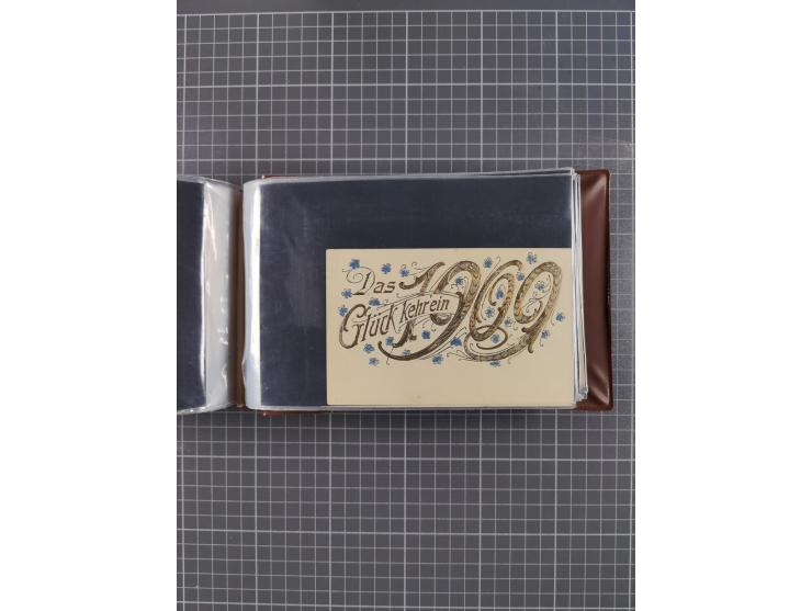 Glückwunschkarten Neujahr: 1900/14, Album mit 110 Lithos zum Thema Jahreszahlen", davon sind 104 St. geprägt