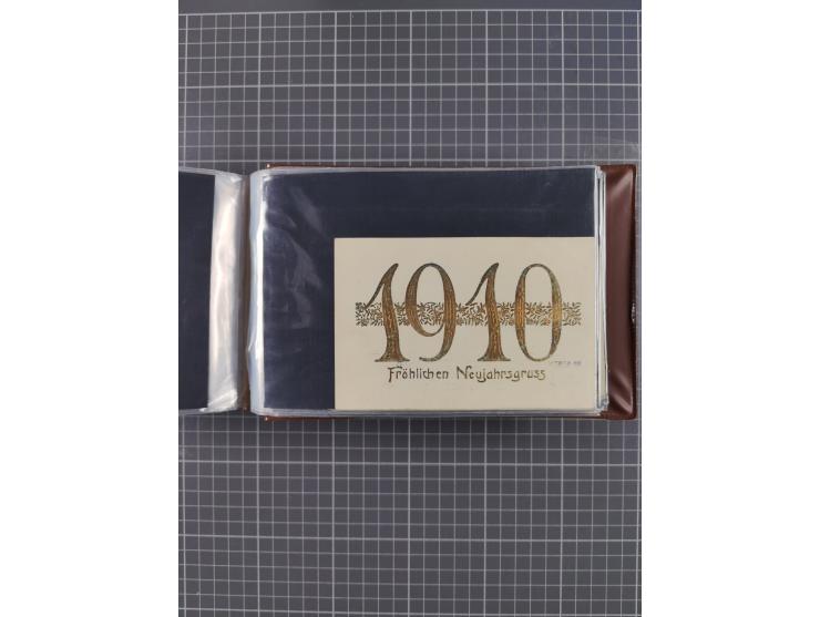 Glückwunschkarten Neujahr: 1900/14, Album mit 110 Lithos zum Thema Jahreszahlen", davon sind 104 St. geprägt