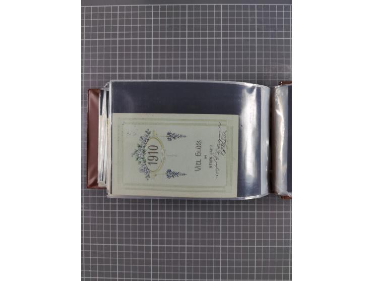 Glückwunschkarten Neujahr: 1900/14, Album mit 110 Lithos zum Thema Jahreszahlen", davon sind 104 St. geprägt