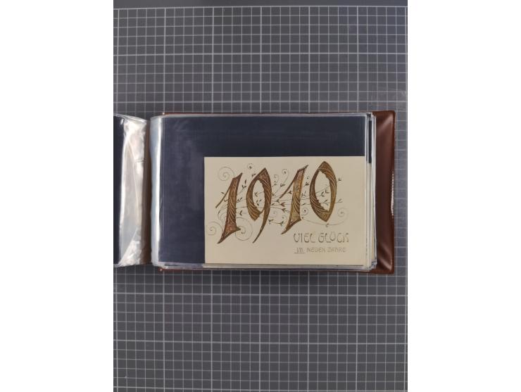 Glückwunschkarten Neujahr: 1900/14, Album mit 110 Lithos zum Thema Jahreszahlen", davon sind 104 St. geprägt