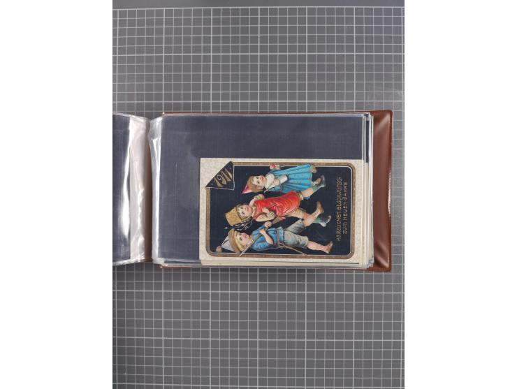Glückwunschkarten Neujahr: 1900/14, Album mit 110 Lithos zum Thema Jahreszahlen", davon sind 104 St. geprägt
