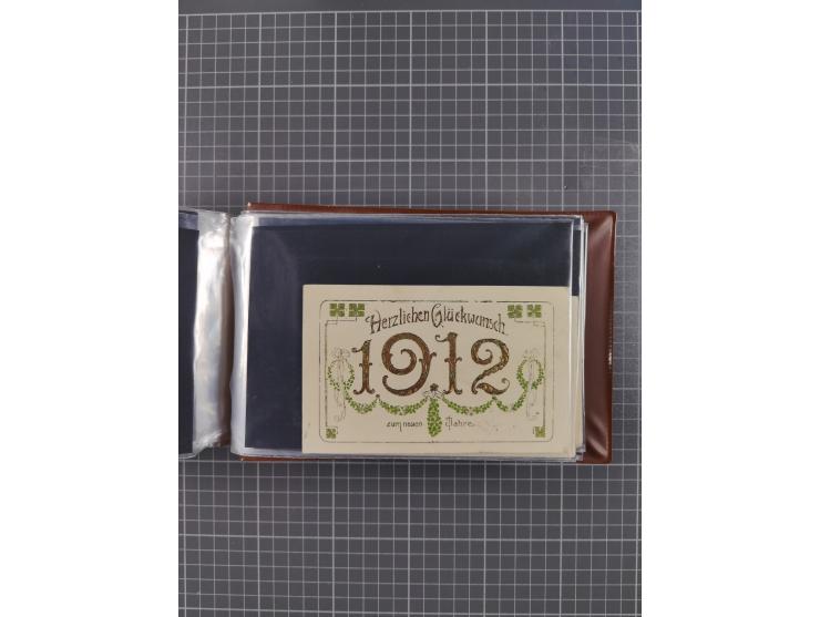 Glückwunschkarten Neujahr: 1900/14, Album mit 110 Lithos zum Thema Jahreszahlen", davon sind 104 St. geprägt