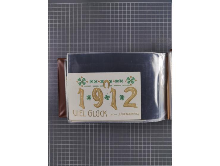 Glückwunschkarten Neujahr: 1900/14, Album mit 110 Lithos zum Thema Jahreszahlen", davon sind 104 St. geprägt