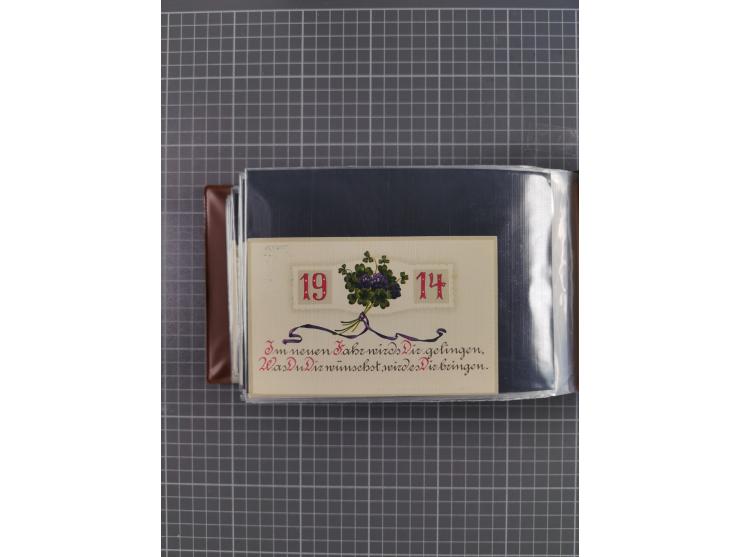 Glückwunschkarten Neujahr: 1900/14, Album mit 110 Lithos zum Thema Jahreszahlen", davon sind 104 St. geprägt