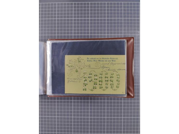 Glückwunschkarten Neujahr: 1900/14, Album mit 110 Lithos zum Thema Jahreszahlen", davon sind 104 St. geprägt
