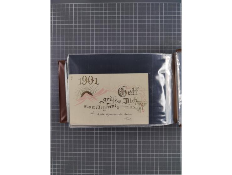 Glückwunschkarten Neujahr: 1900/14, Album mit 110 Lithos zum Thema Jahreszahlen", davon sind 104 St. geprägt