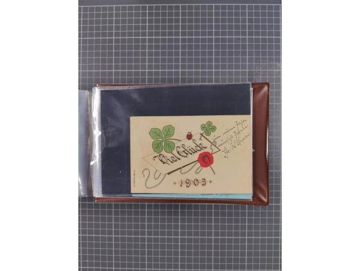 Glückwunschkarten Neujahr: 1900/14, Album mit 110 Lithos zum Thema Jahreszahlen", davon sind 104 St. geprägt