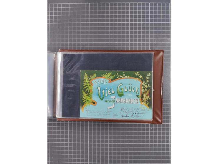 Glückwunschkarten Neujahr: 1900/14, Album mit 110 Lithos zum Thema Jahreszahlen", davon sind 104 St. geprägt
