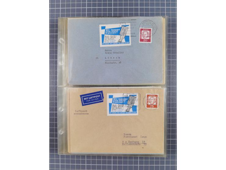 1962/64, Propaganda „Kalter Krieg", Sammlung von 277 Briefen, alle mit Propaganda-Vignetten versehen („Kampf um Wiedervereini