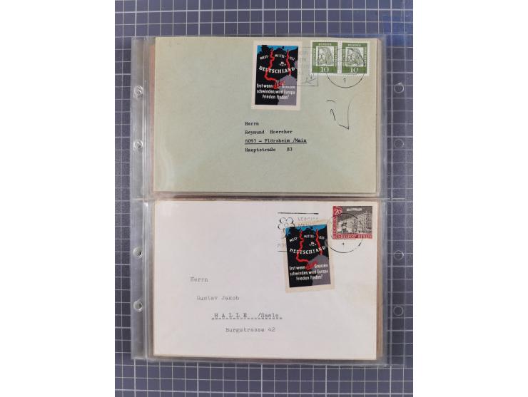 1962/64, Propaganda „Kalter Krieg", Sammlung von 277 Briefen, alle mit Propaganda-Vignetten versehen („Kampf um Wiedervereini