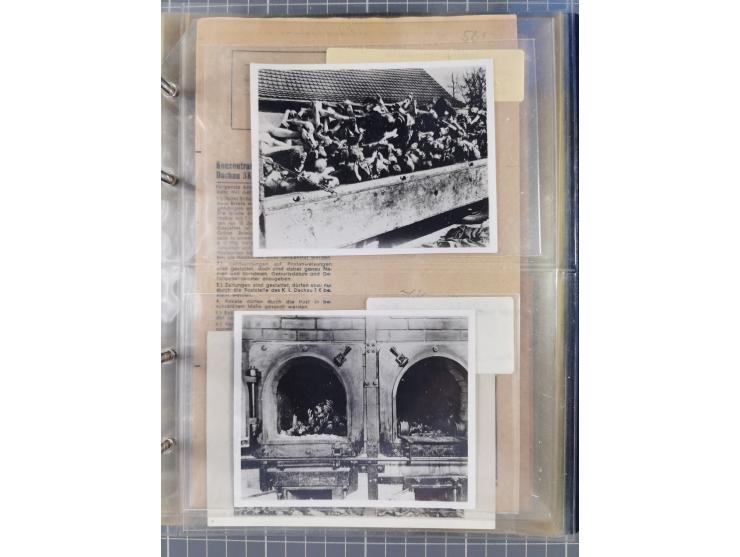 1933/45, KZ-Post. Album mit 12 KZ-Postbelegen von zehn verschiedenen Konzentrationslagern: Auschwitz, Buchenwald, Dachau, Flo
