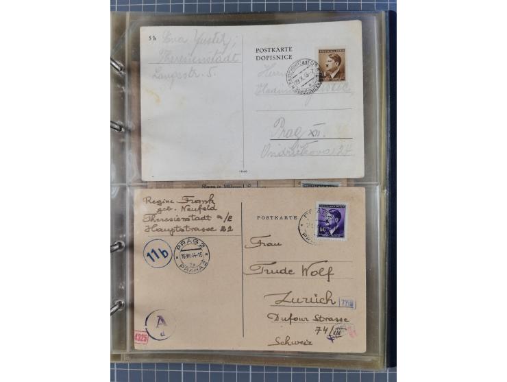 1933/45, KZ-Post. Album mit 12 KZ-Postbelegen von zehn verschiedenen Konzentrationslagern: Auschwitz, Buchenwald, Dachau, Flo