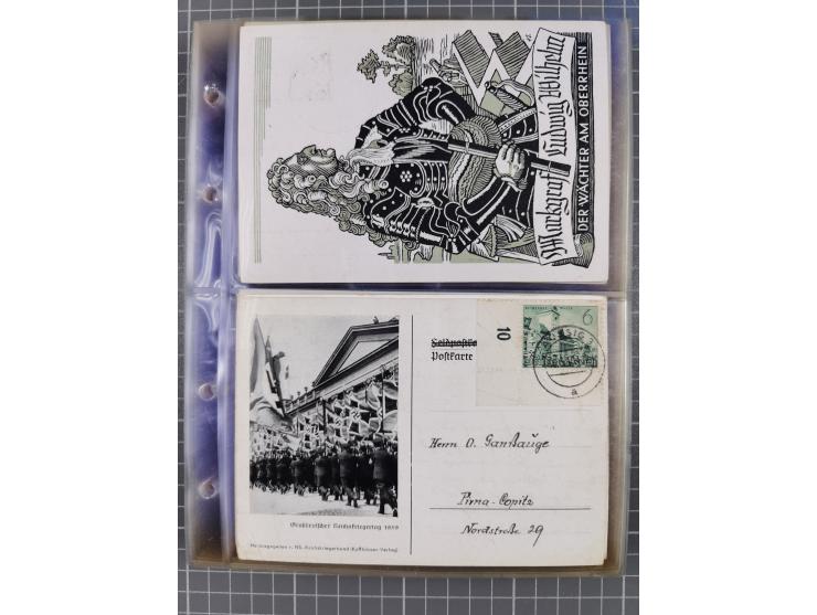 1933/45, Propaganda, Album mit 332 Propagandakarten: 275 Ansichtskarten mit etlichen besseren Stücken (1 Repro), 12 Gedenkblä