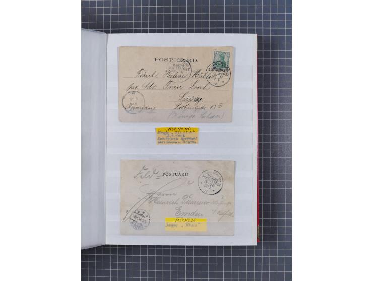 1898/1906(ca.), Album mit 35 Briefen, Karten, Ansichtskarten, Ganzsachen und Feldpostbelegen, mit 7 x Marineschiffspost, dabe
