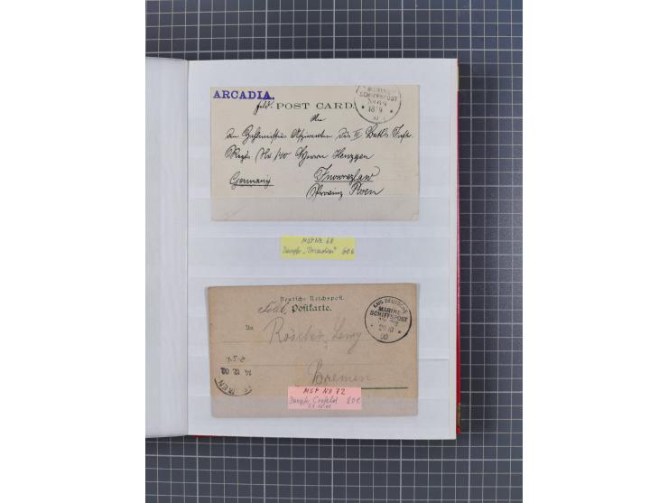 1898/1906(ca.), Album mit 35 Briefen, Karten, Ansichtskarten, Ganzsachen und Feldpostbelegen, mit 7 x Marineschiffspost, dabe