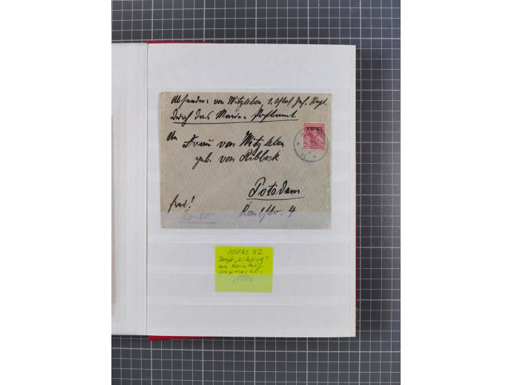1898/1906(ca.), Album mit 35 Briefen, Karten, Ansichtskarten, Ganzsachen und Feldpostbelegen, mit 7 x Marineschiffspost, dabe