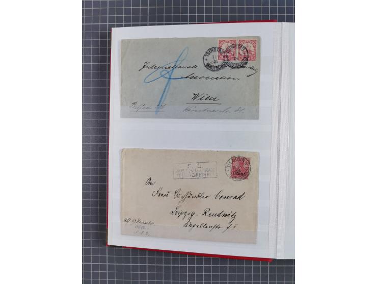 1898/1906(ca.), Album mit 35 Briefen, Karten, Ansichtskarten, Ganzsachen und Feldpostbelegen, mit 7 x Marineschiffspost, dabe