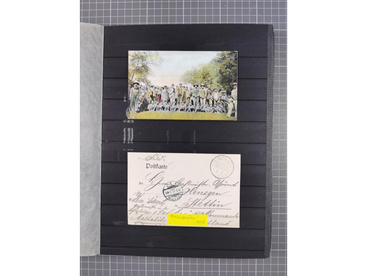 1898/1906(ca.), Briefalbum mit 26 Briefen, viele Ansichtskarten und Ganzsachen, dabei etliche bessere Belege u.a. Seepostbrie