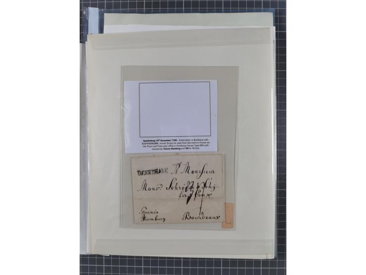 1736/1938, 18 entires, almost all mailed abroad, mostly to France, but also two 10 skilling frankings to London and 3 parcel 