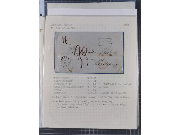 1736/1938, 18 entires, almost all mailed abroad, mostly to France, but also two 10 skilling frankings to London and 3 parcel 