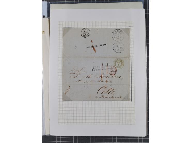 1736/1938, 18 entires, almost all mailed abroad, mostly to France, but also two 10 skilling frankings to London and 3 parcel 