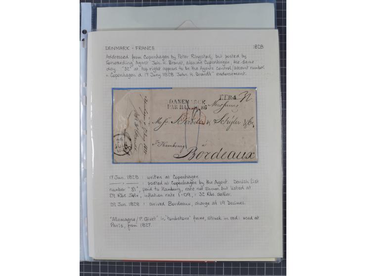 1736/1938, 18 entires, almost all mailed abroad, mostly to France, but also two 10 skilling frankings to London and 3 parcel 