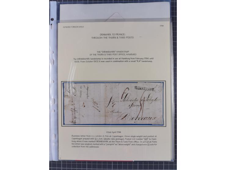 1736/1938, 18 entires, almost all mailed abroad, mostly to France, but also two 10 skilling frankings to London and 3 parcel 