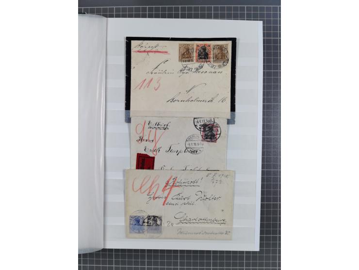 1916/23, interessante Sammlung “Rohrpost” mit fast Briefen, Karten und Ganzsachen. Dabei u.a. Mi.-Nr. 89IIx EF auf Karte nach