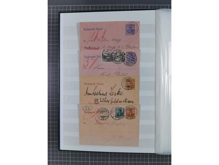 1916/23, interessante Sammlung “Rohrpost” mit fast Briefen, Karten und Ganzsachen. Dabei u.a. Mi.-Nr. 89IIx EF auf Karte nach